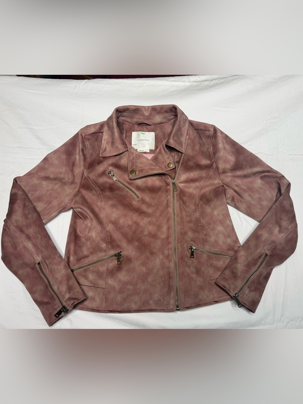 By Anthropologie Lucy Faux Suede Tie Dye Moto Jacket Pink Size S